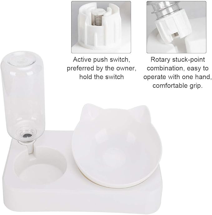 Pet Feeder with Automatic Water Dispenser Bottle, 15° Adjusting Tilted Neck Protection Cat Dog Feeding Bowl, Pets Water and Food Bowl Set for Cats Dogs
