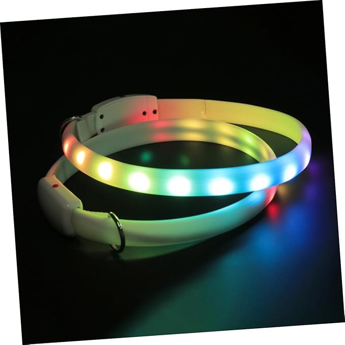 USB Rechargeable LED Pet Collar Glowing Dog Collar White Lightweight Night Walking Outdoor Use