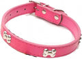 PU Leather Dog Collar Design Bone Charm Studded Collars for Dogs Necklace Pet Products Rose S