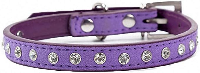 Rinestone Creative Pet Dog Collar Necklace Leather Durable Breathable Puppy Dog Collar Leash Accessories (XXS-M) 10A Purple XS