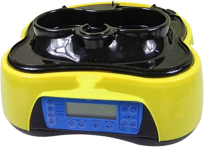 feeders Yellow 1.6L pet Dog cat Intelligent Automatic Feeder Timing quantitative Food Dualuse Water Dispenser 4 Meals recordable Battery Bowl Tray
