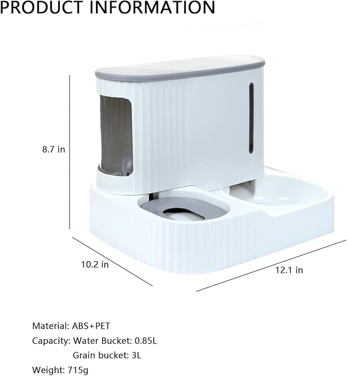2 in 1 Automatic Gravity Cat Feeder, Large Capacity Separated Dog Food and Water Dispenser for Small Medium Cats, Dogs, Puppies and Rabbits