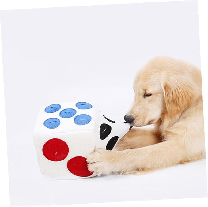 Happyyami Plush Dog Dice for Pets White Sniffing Training Interactive Puppy with Invisible Zipper for Extended Enrichment