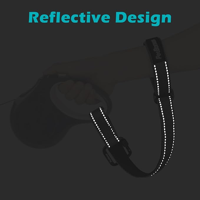 PetBonus Dog Leash Wrist Strap, Safety Strap for Retractable Leash, Lockable Reflective Short Dog Walking Lead with Adjustable Soft Padded Handle, Extra Layer Security for Pet Stroller (Grey)