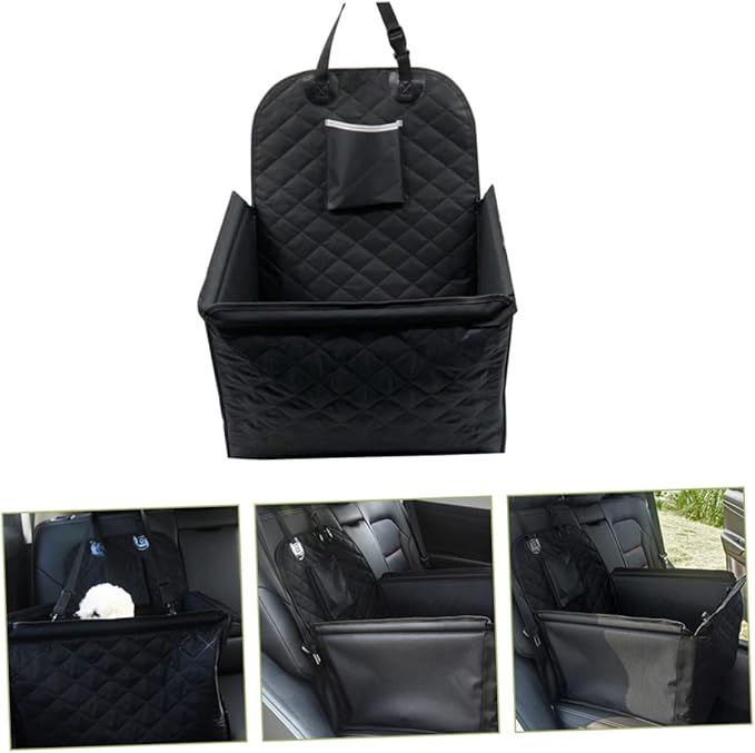 POPETPOP Dog Car Seat Bed with Cushion Storage Pocket Safety Belt for Pet Travel Durable Easy to Clean Non-Slip Design for Comfortable Journeys