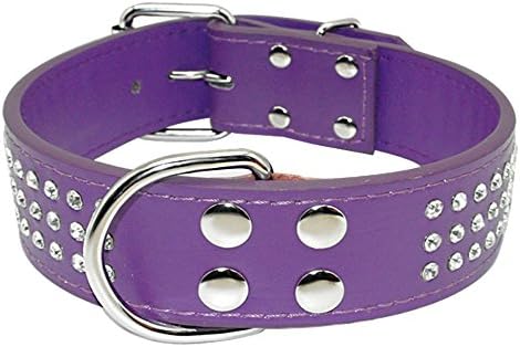 Dog Collar Leather Large Dog Collars Sparkly Crystal Diamonds Studded Pet Collar for Medium Large Dogs Red Pink Black Purple M