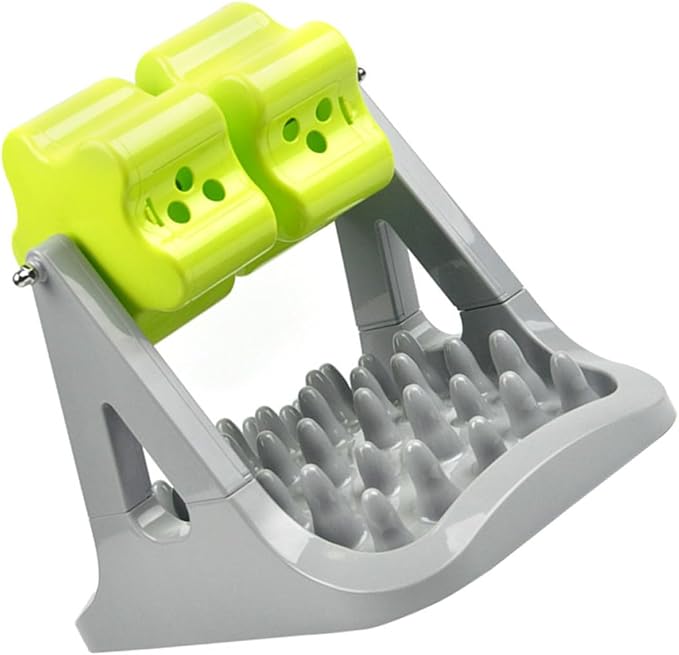 FAVOMOTO Automatic Dog Food Dispenser Slow Feeder Bowl, Anti-Choking Plastic Pet Feeding Tool with Rotating Food Puzzle, Gray and Green for Puppy Training and Interactive Feeding