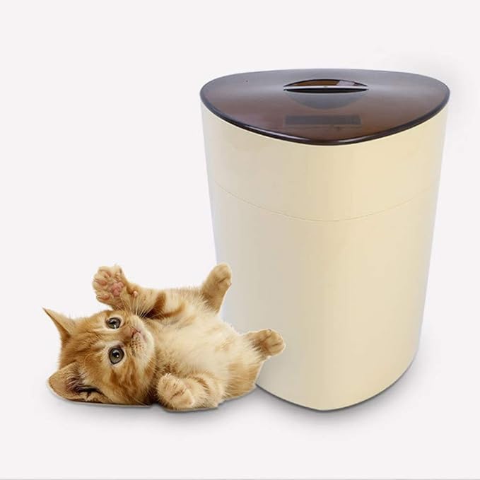 Intelligent Remote Control Automatic Feeding Pet Automatic Feeder Device Dog Cat Food Bowl 4L Large Capacity Portable (Color : Black) (Beige)