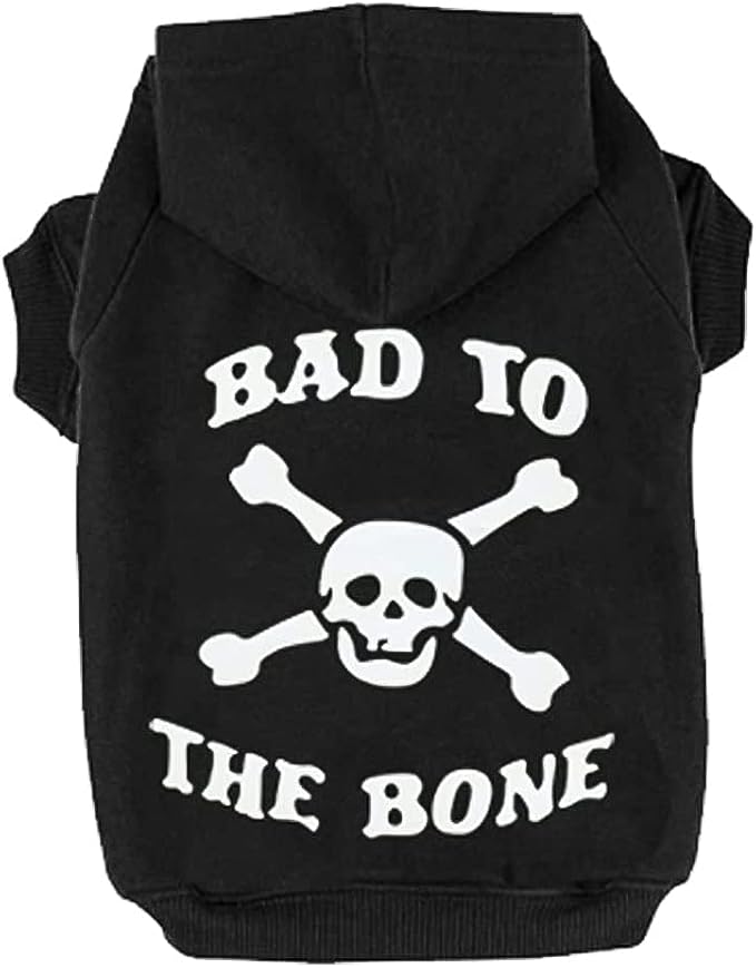 EXPAWLORER Dog Hoodie Sweater - Bad to The Bone Dog Sweatshirt Skeleton Costume, Warm Fleece Lined Pet Clothes with Leash Hole, Fall Winter Cozy Soft Pet Outfit Coat for Small Dogs Cat Puppy, XS