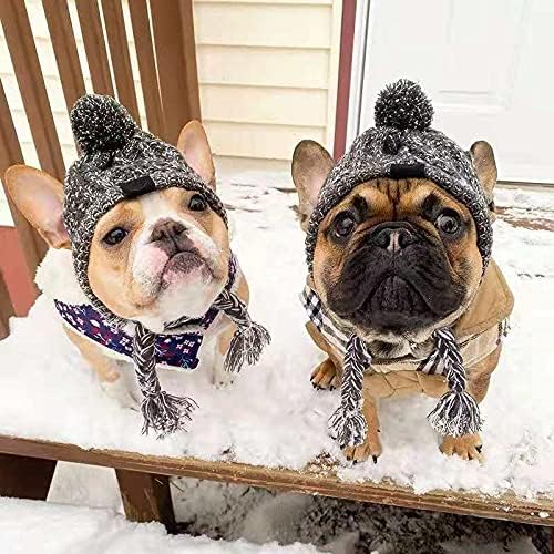 Dog Kintted Hat,Winter Warm Woolen Cap for Small Medium Large Dogs,Puppy Pom Pom Hat Headwear Costume Accessory (Grey L)