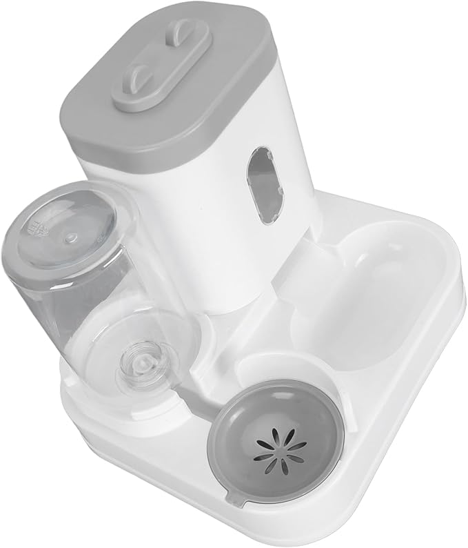 Automatic Pet Food Water Dispenser Large Capacity 2 in 1 Cat Feeder Waterer for Dogs and Puppies (Grey)