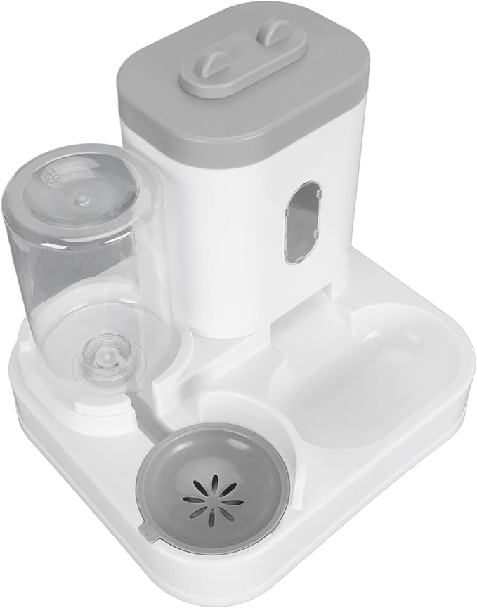Automatic Pet Food Water Dispenser Large Capacity 2 in 1 Cat Feeder Waterer for Dogs and Puppies (Grey)