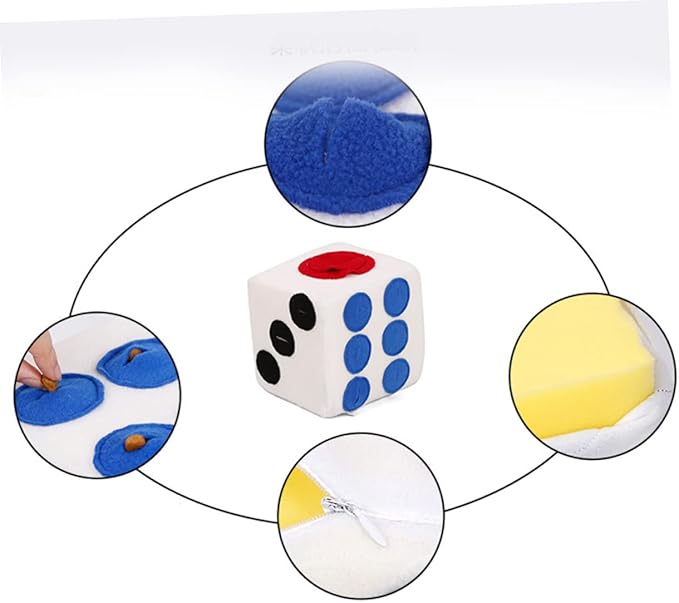 POPETPOP Dog Plush Training White Dice Design Sniffing Play Chew for Dogs Durable Elastic Material Safe for Pets