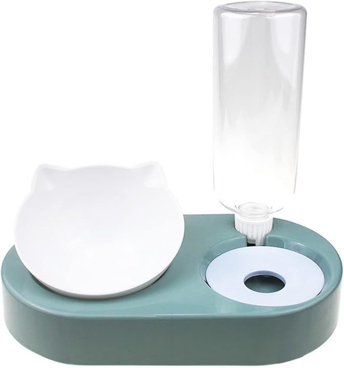Dog Bowl with Stand Automatic Water Storage Dispenser Pet Cat Food 2-in-1 Splash-Proof Container Elevated Removable(Green)