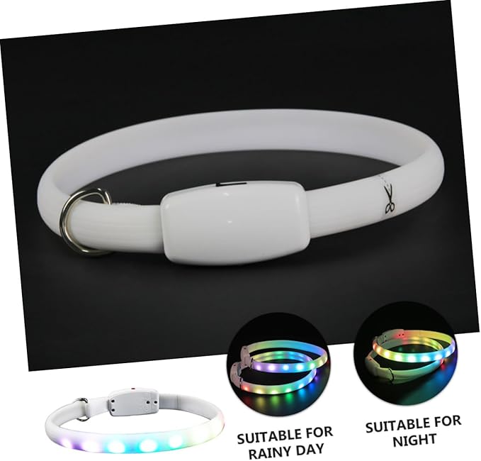 LED Dog Collar USB Rechargeable Waterproof Glowing Pet Collar White Light for Night Walking Safety