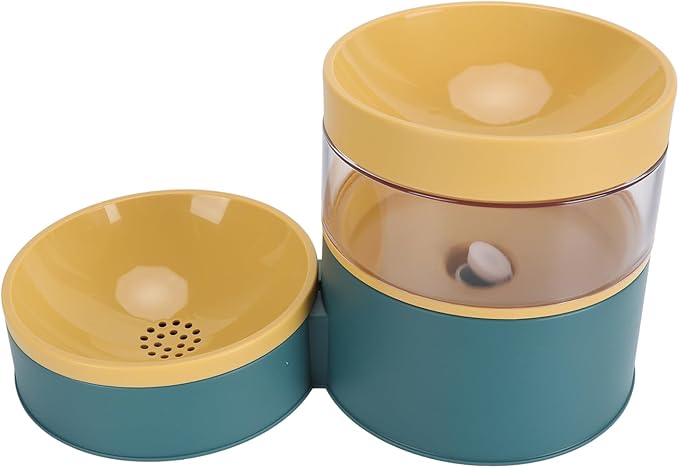 Dog Food Water Bowl Water Dispenser, Pet Double Bowl Water Dispenser Anti Tip Versatile Neck for Home (Green)
