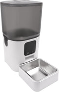 Smart Automatic Pet Feeder, 6L APP Controlled Pet Food Dispenser with Dual Power & Stainless Steel Bowl, for Cats Dogs, Programmable Timed Dog Cat Feeder, White