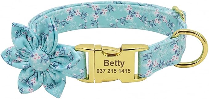 Custom Flower Dog Collar Nylon Floral Printed Pet Dog Collars Personalized Puppy Collar for Small Medium Large Dogs Cat Pitbull 151 Green M