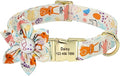 Custom Flower Dog Collar Nylon Floral Printed Pet Dog Collars Personalized Puppy Collar for Small Medium Large Dogs Cat Pitbull 167 White M