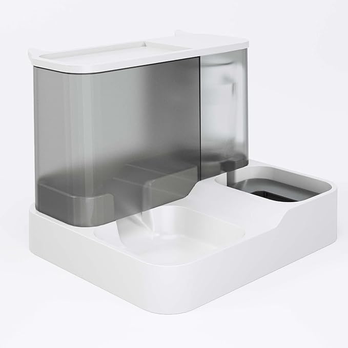 Acouto Automatic Pet Water Food Dispenser Pet Water Food Dispenser 2 in 1 Large Capacity Transparent Window Automatic Feeder Dog Dog Feeder SuppliesCats/ & (Gray)