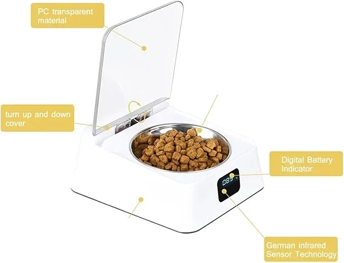 Intelligent Automatic Pet Feeder, Infrared Sensor Auto-Open Cover Moisture-Proof Food Dispenser for Dogs Cats