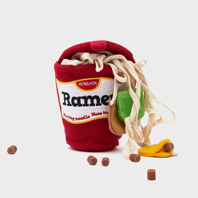 Dog Plush Chew Toy - Interactive Nose Work Pet Ramen Noodle Cup Fun Play Hide and Seek Food Dispensing Treat Small Medium Breed Cat Puppy SKU-3001