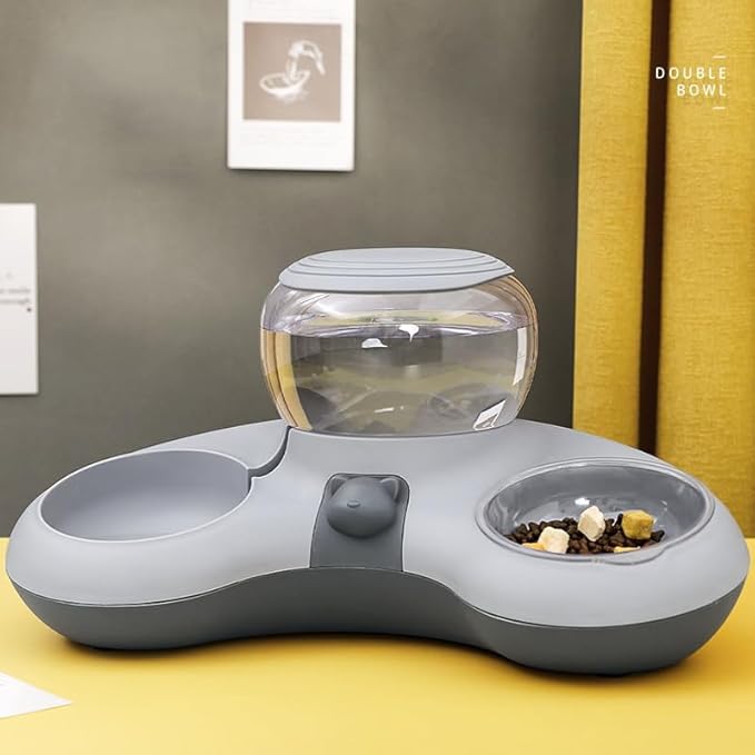 Pet Food and Water Bowl Set, Large Capacity Crescent Type Tilt Design Automatic Double Pet Bowls with Skid Resistance Bottom, Pet Feeder Automatic Gravity Water Dispenser for