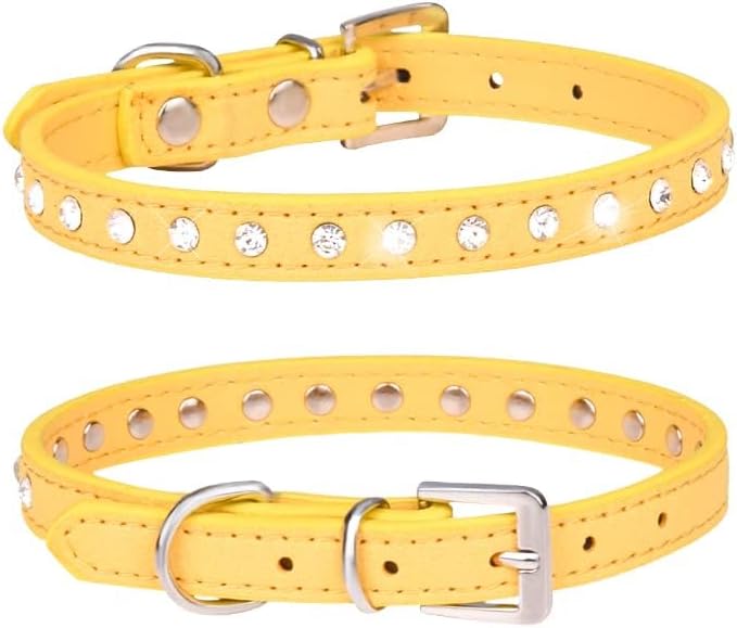 Serijoars Puppy Dog Collar with Crystal Diamond Colorful Bling Girl Puppy Small Dog Cat Collars (XS, Yellow)