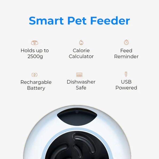 Waggle Smart Pet Feeder with Portions & Nutrition Tracking Mobile App, WiFi Enabled, USB Rechargeable, 5.5 lb Bowl Capacity with Slow Feeder Suits Dry/Wet Foods, Ideal for maintaining pet's Health