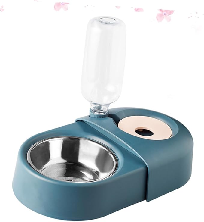 jojofuny Automatic Dog and Cat Feeding Basin with Water Bowl, Spill-Proof Blue Pet Food and Drinking Dish for Small to Medium Dogs and Cats, Sturdy Pet Feeding Supplies for Home Use