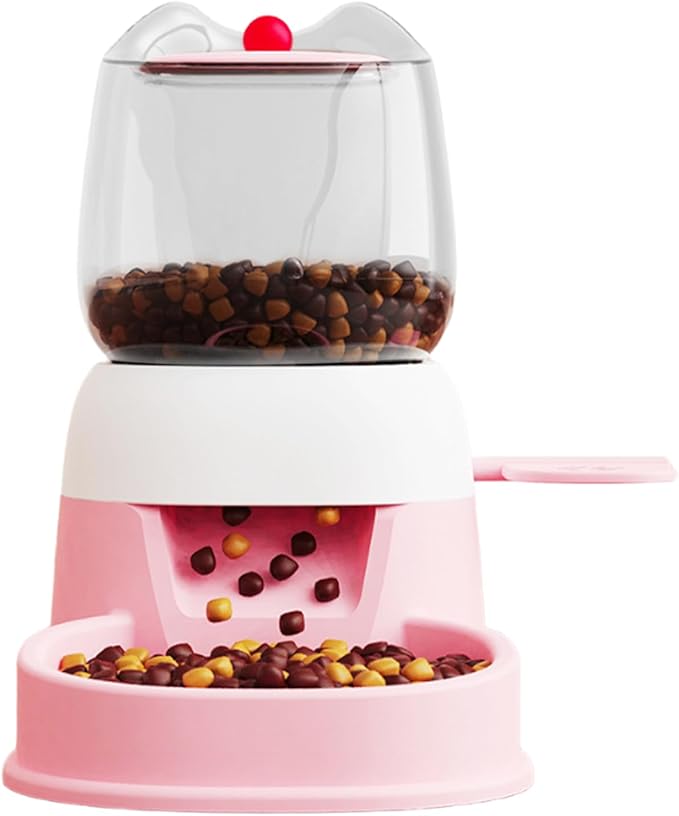 Pet Food Dispenser, 12.6x10.63x7.09 Inch 2L Capacity Automatic Feeder, PP PTE Press Design Dish for Backyard, Patio, Pet Store, Pink, Green