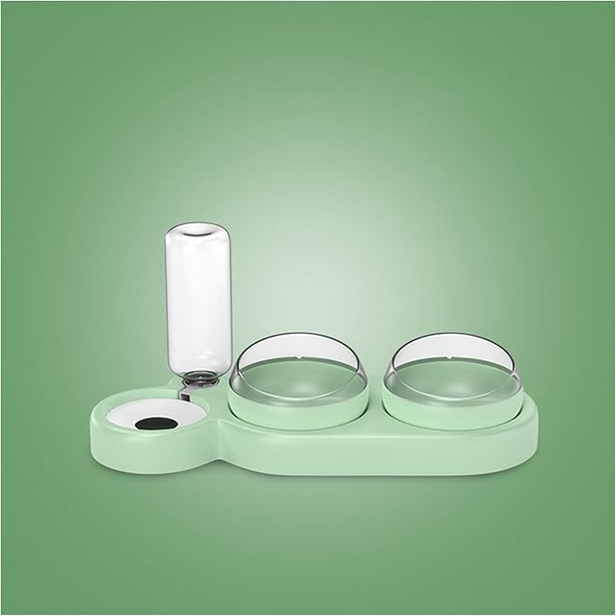 Pet cat Bowl Automatic Dog Food with Waterer Double Water Dispenser Drinking pet Supplies(Green)