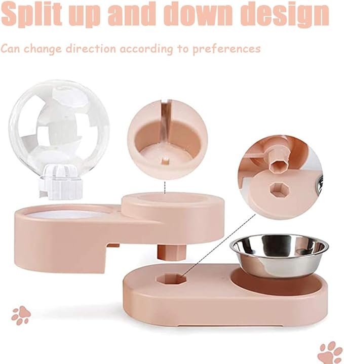 Double Dog Cat Bowls,Cat Dog Feeder Automatic Water Bowl and Food Bowl Set, Pet Automatic Water Dispenser,Floating Bowl Splash Free, Stainless Steel Feeder Bowl for Cats and Small Dog