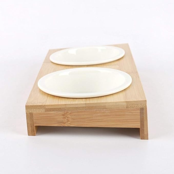 Automatic Feeder Pet Dog Bowl Bamboo Pet Ceramic Drinking and Feeding Bowl Combination with Bamboo Pet Cat Dog Feeder Bamboo Stand Portable
