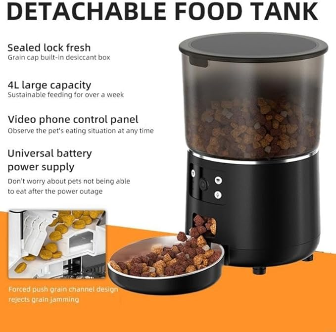Cats Dog Bowl Automatic Feeder with Camera Timer App Control Time Saving(Black)