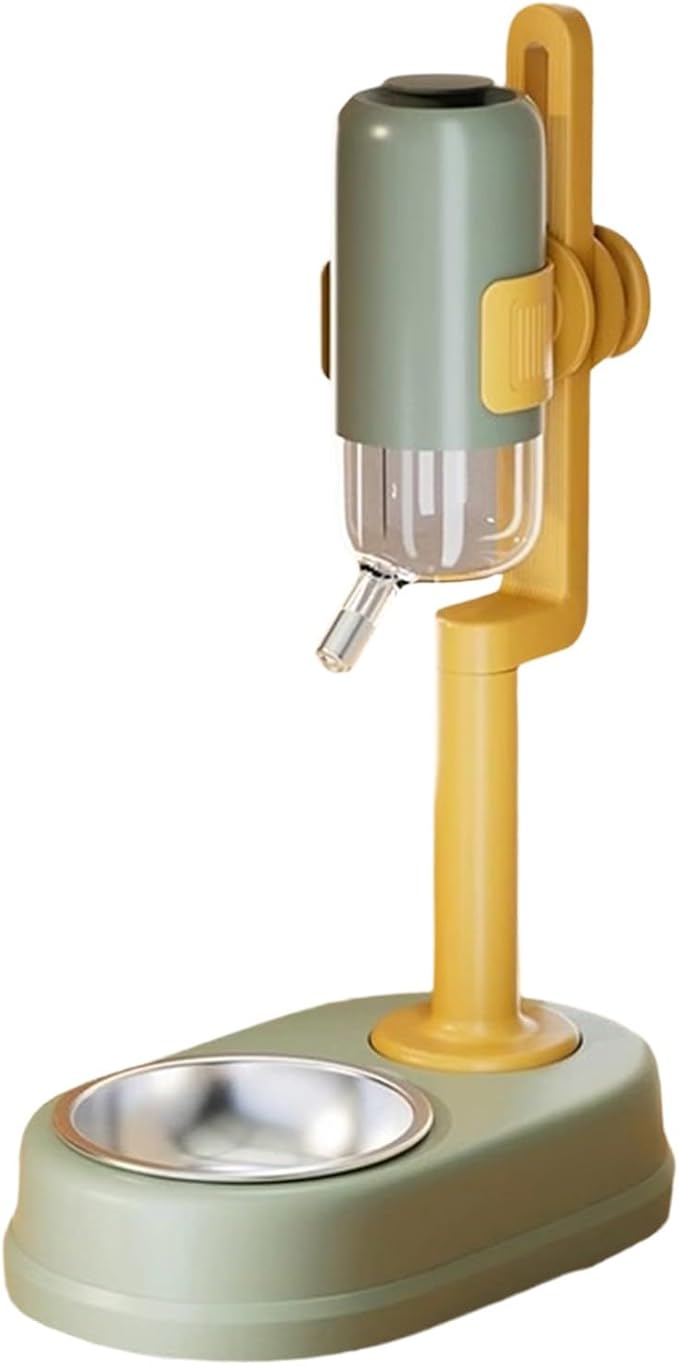 Pet Automatic Water and Food Dispenser Double Layer Feeder Bowl with No-Spill Design Integrated Hanging Bottle for Dogs Cats Puppies Small Animals Indoor Outdoor Use Non Wet Mouth Easy Fill (Green)