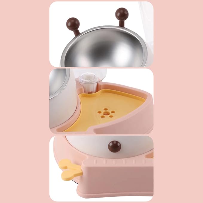 3 in 1 Pet Tableware Dog Food Bowl Automatic Water Dispenser Tilted Elevated Stainless Steel Bowl Detachable Waterer