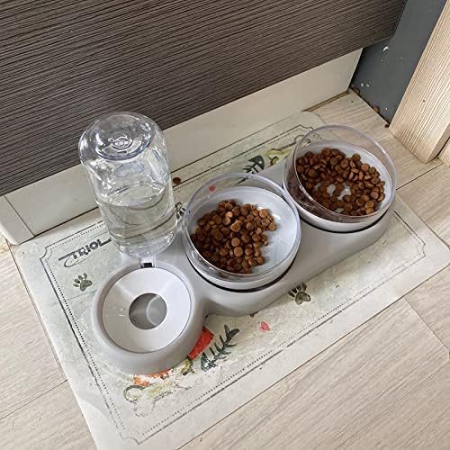 Pet cat Bowl Automatic Dog Food with Fountain Accessories Drinking Water Overhead(White)