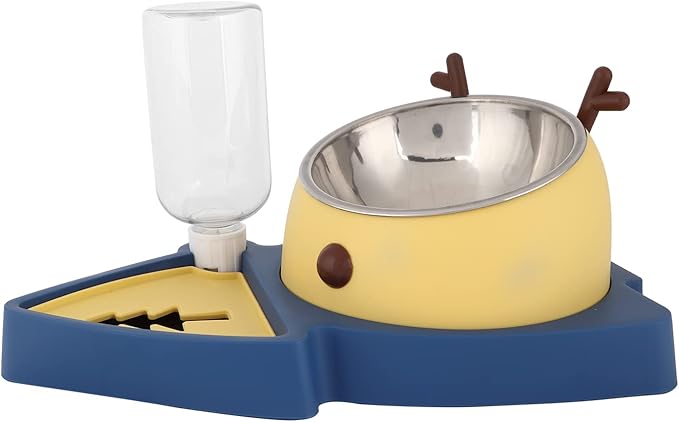 Generic Pet Food Feeder Automatic Water Dispensers Set Detachable Stainless Steel Bowl Small Medium Pets Easy Clean Safe Material (Yellow and Blue)