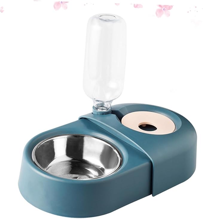 DOITOOL Automatic Dog and Cat Feeder Water and Food Bowl, Blue Anti-Spill Pet Food Bowl with Self-Dispensing Water Dispenser for Indoor Use