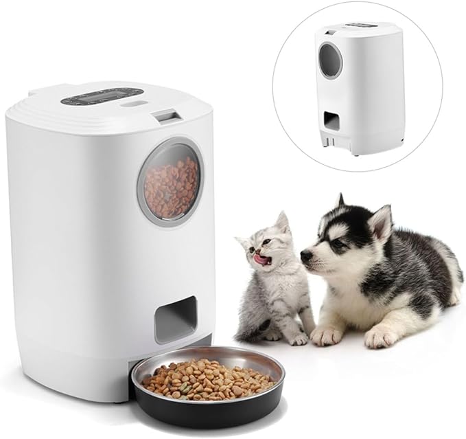 Automatic Pet Feeder with Voice Recording for Cats Dogs Rabbits Programmable Auto Food Dispenser Capacity Bite-Resistant Safe Feeding Device for Busy Pet Owners