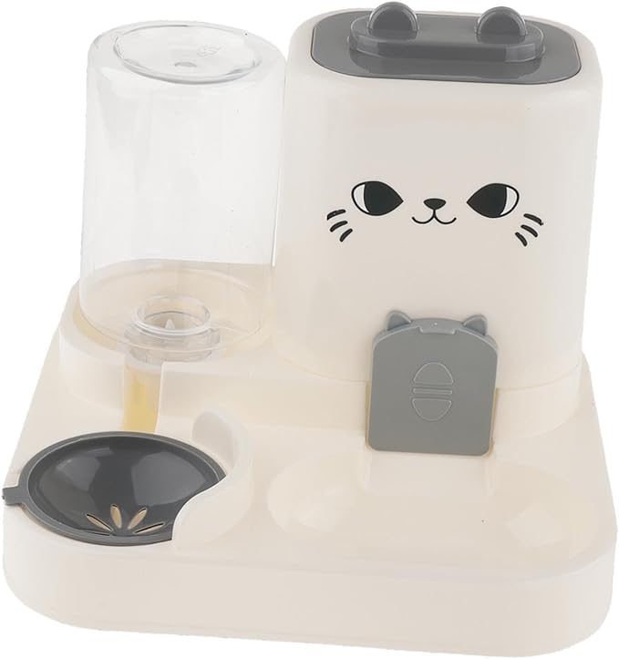 2 in 1 Automatic Pet Feeder and Water Dispenser, 1800ml Dry Food 800ml Water Capacity, Portable Cat Dog Food Bowl for Small Animals- Gray