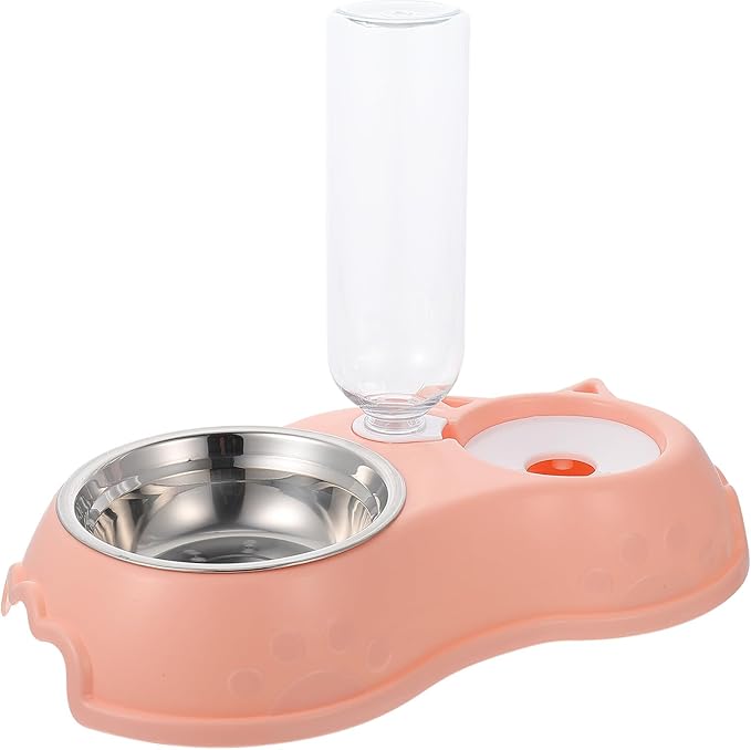 Automatic Pet Feeder and Water Dispenser Bowl Set, Dual Pink Food and Water Bowls for Dogs and Cats, Pet Feeding Tool for Home and Travel