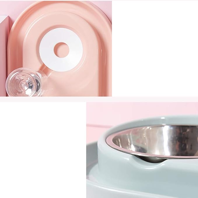 feeders PP+Hips+Stainless Steel Dog Drinking Device Automatic Dog Bowl Cat Bowl Double Bowl Food Bowl Pet Feeder Teddy Drinking Water Cat Water Dispenser Pink