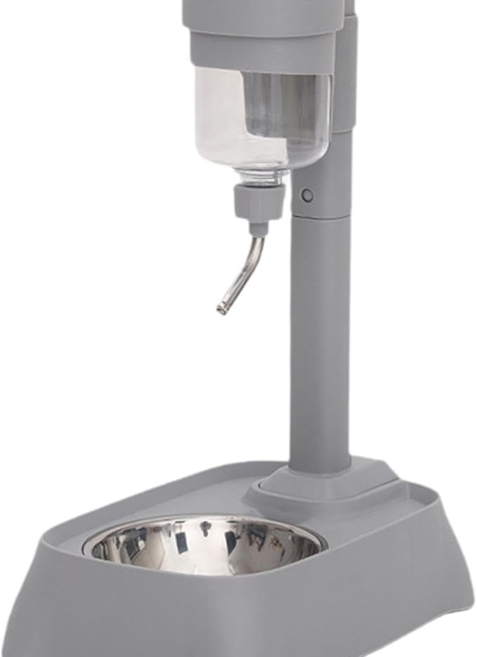 Pet Feeder Waterer Water Bottle Stand Adjustable Height 2 in 1 Food Container Automatic Food Feeder Dog Bowl for Rabbits Cat, Gray