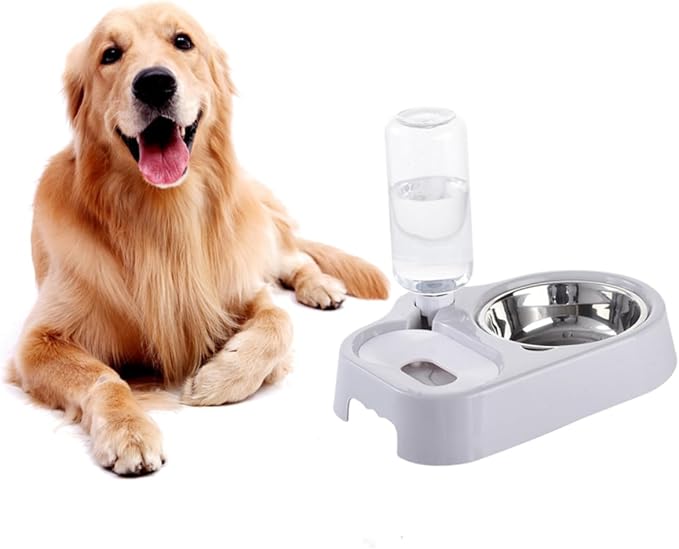 Pet Double Bowl Automatic Feeder and Water Dispenser for Cats and Dogs Sturdy Design Grey Convenient Feeding for Food and Water One Place