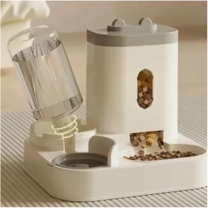 Automatic Feeder Dog Cat Food Bowl with Water Fountain Large Capacity Pet Food Storage Dispenser Container Puppy Pet Accessories (Gray)