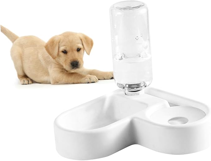 VANZACK Pet Feeder Automatic Water Bowl Double Cat Dog Bowl Heart Shape Non-Slip Easy to Clean Plastic