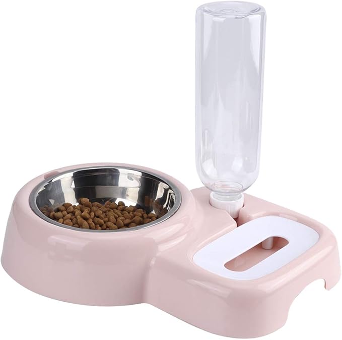 Automatic Pet Feeder & Water Bowl for Dogs Cats | Dual - Function Food & Water | Removable Baffle & Siphon Design | Adjustable Height | Easy Maintain Stainless Steel