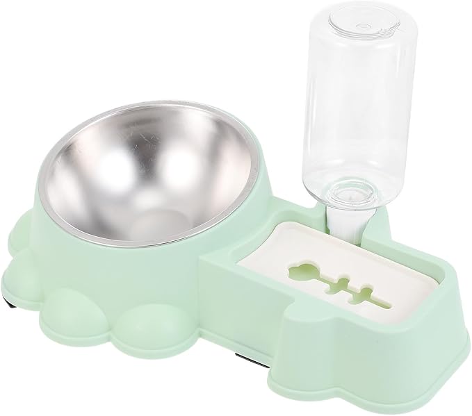 Automatic Stainless Steel Dog Bowl 2-in-1 Food Container and Water Dispenser Wear-Resistant Green Pet Feeder for Puppies and Dogs